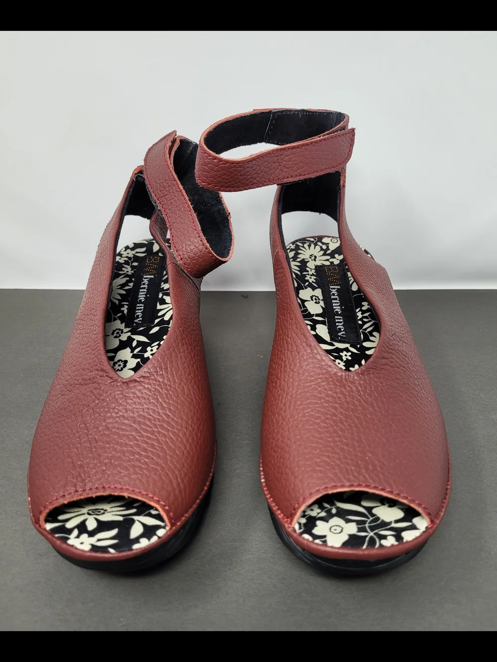 Bernie Mev Mely Burgundy Pebbled Leather Wedge Sandal with Ankle Strap